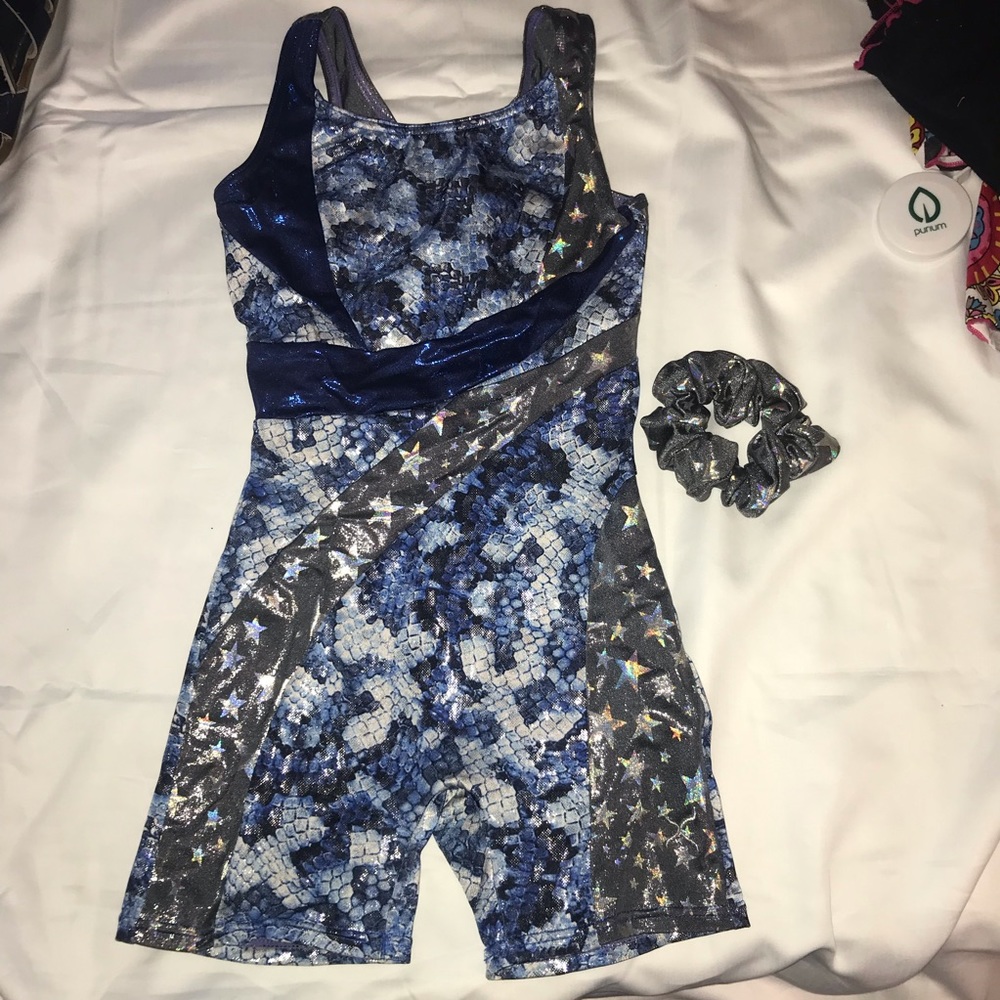 SOLD Capezio Blue and silver unitard